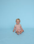 Grown - Knitted Terry Striped Romper - Dune/Rosso