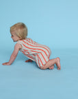 Grown - Knitted Terry Striped Romper - Dune/Rosso