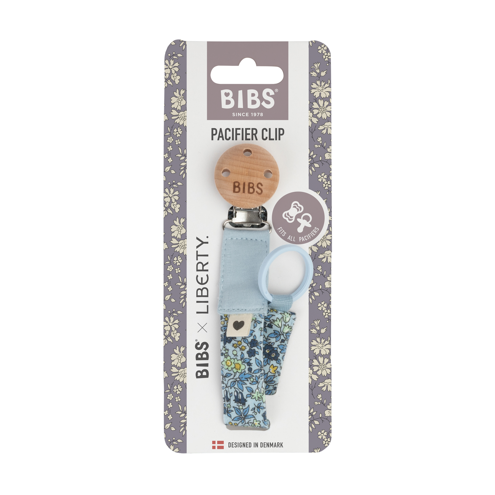 BIBS x LIBERTY Pacifier Clip - Chamomile Lawn/Baby Blue