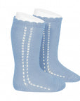 Bluish Openwork Side Knee High Socks