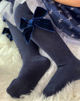 Navy Velvet Bow Tights