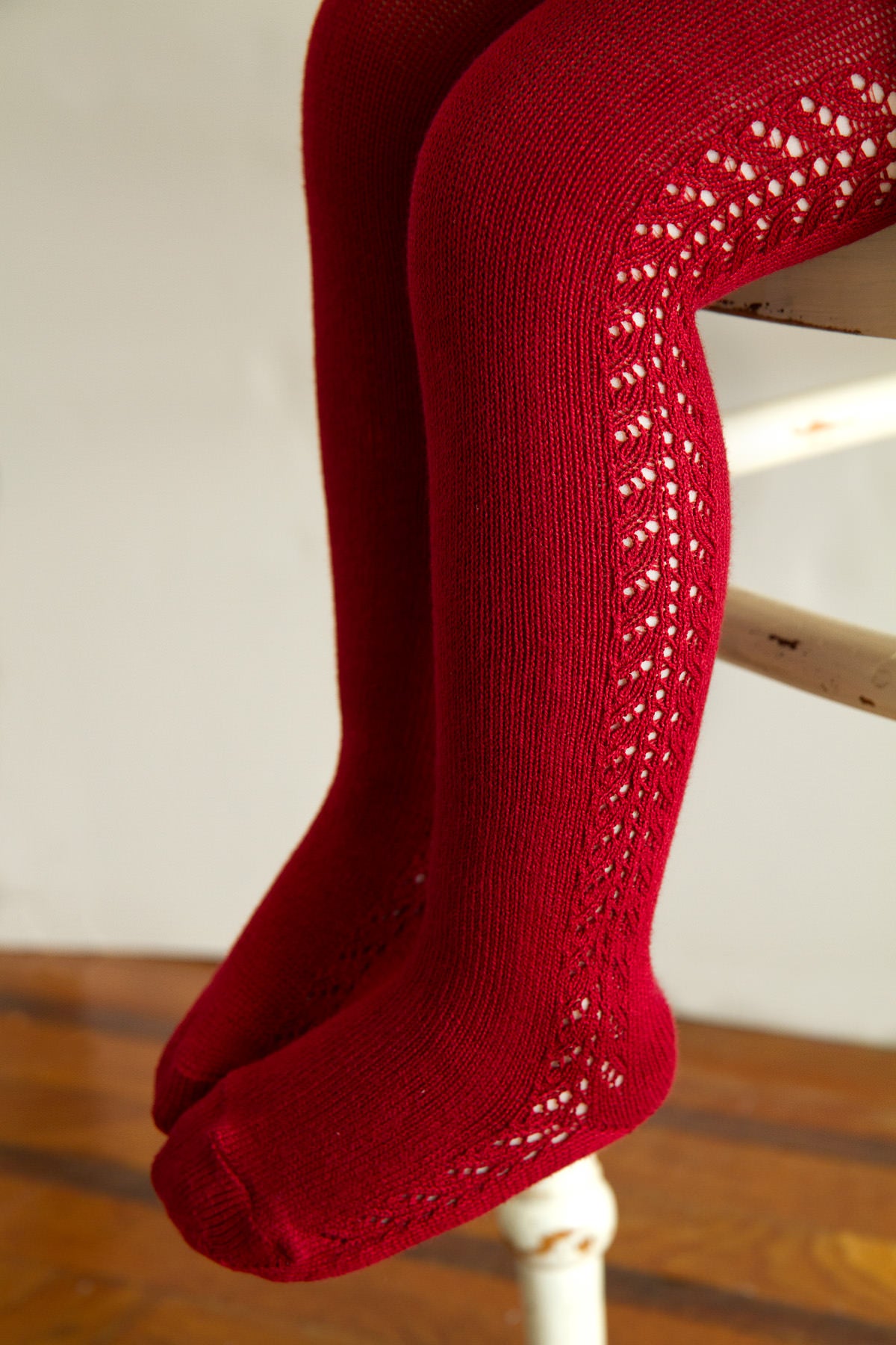 **PRE ORDER** Openwork Side Warm Tights Ruby | Condor