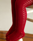 **PRE ORDER** Openwork Side Warm Tights Ruby | Condor