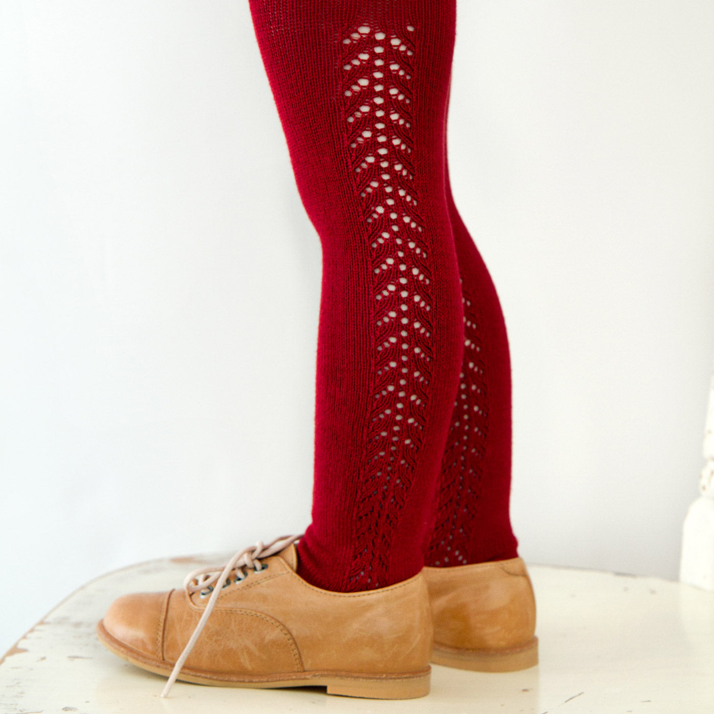 **PRE ORDER** Openwork Side Warm Tights Ruby | Condor