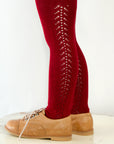 **PRE ORDER** Openwork Side Warm Tights Ruby | Condor