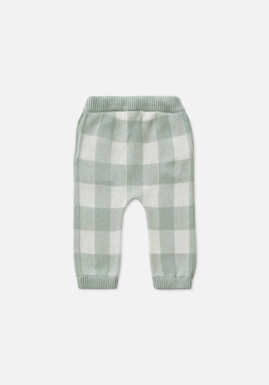 Miann & Co Knitted Track Pants - Whisper Green Gingham