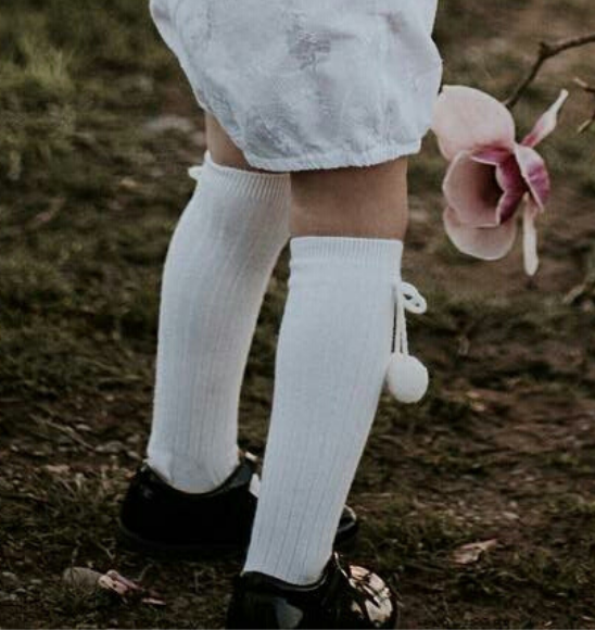 White Pom Pom Knee High Socks | classical child