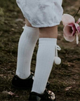 White Pom Pom Knee High Socks | classical child