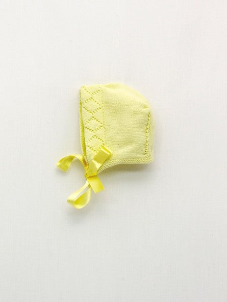 Last One Left - Lemon Fretwork Cotton Baby Bonnet 12 months