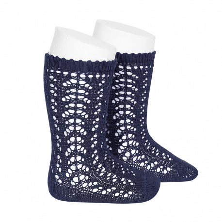 Navy Long Open Lace Socks | Condor
