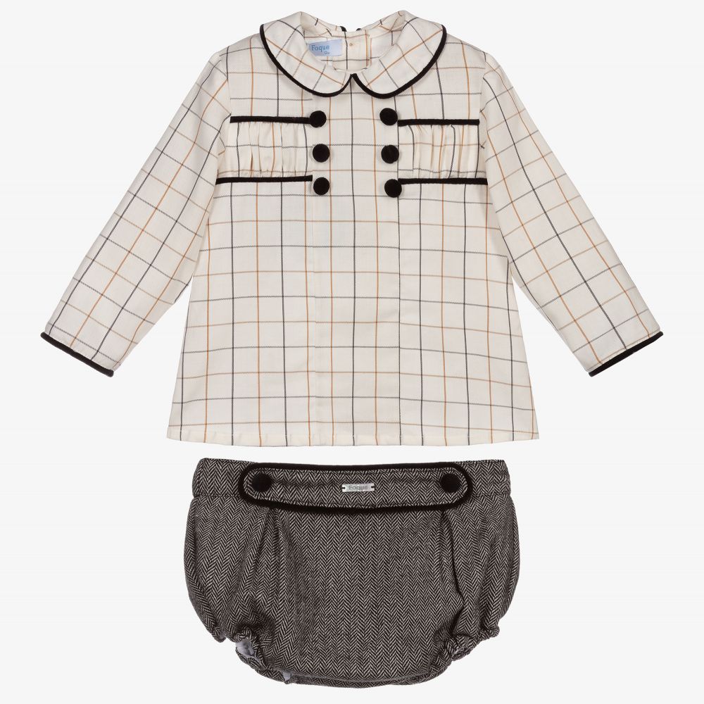 Foque Ivory &amp; Grey Checked Shorts Set