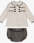 Foque Ivory & Grey Checked Shorts Set