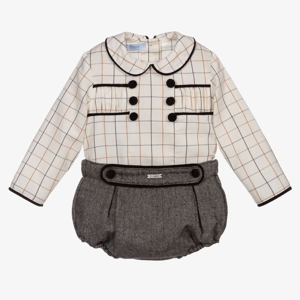 Foque Ivory &amp; Grey Checked Shorts Set
