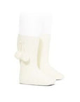 Cream Pom Pom Knee High Socks - Classical Child
 - 1