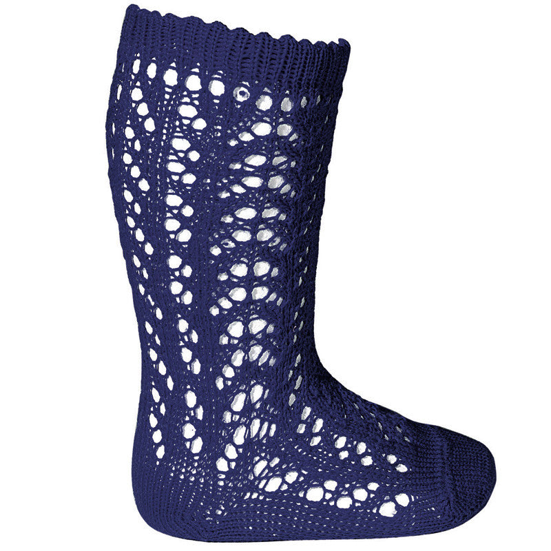 Navy Long Open Lace Socks | Condor