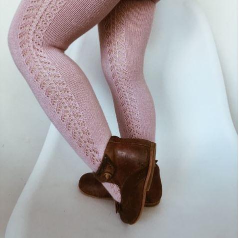 Openwork Side Warm Tights Old Rose