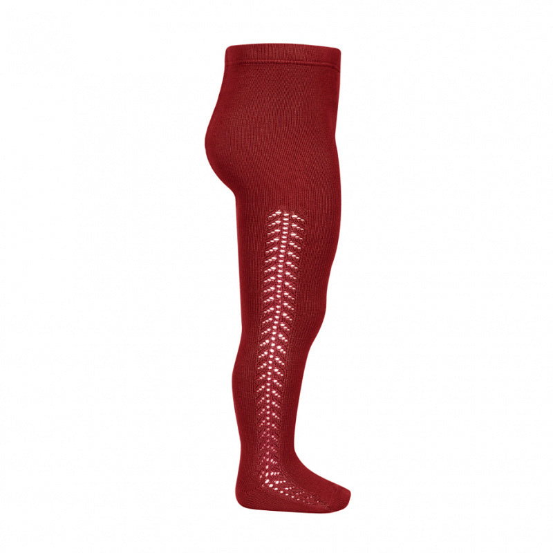 **PRE ORDER** Openwork Side Warm Tights Ruby | Condor