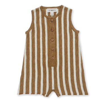 Grown Striped Linen Playsuit - Cedar