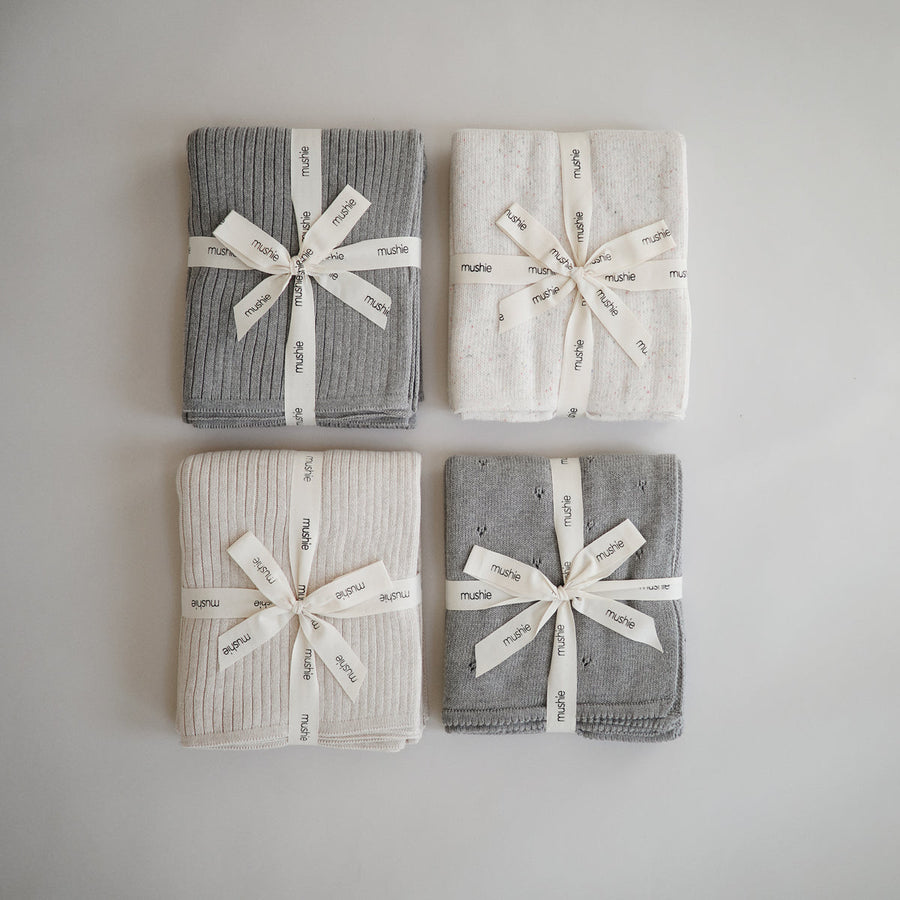 Knitted Pointelle Baby Blanket Grey Melange