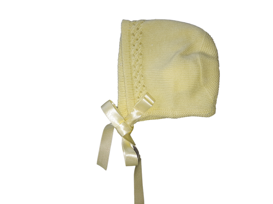 Soft Lemon Detailed Silk Knitted Bonnet