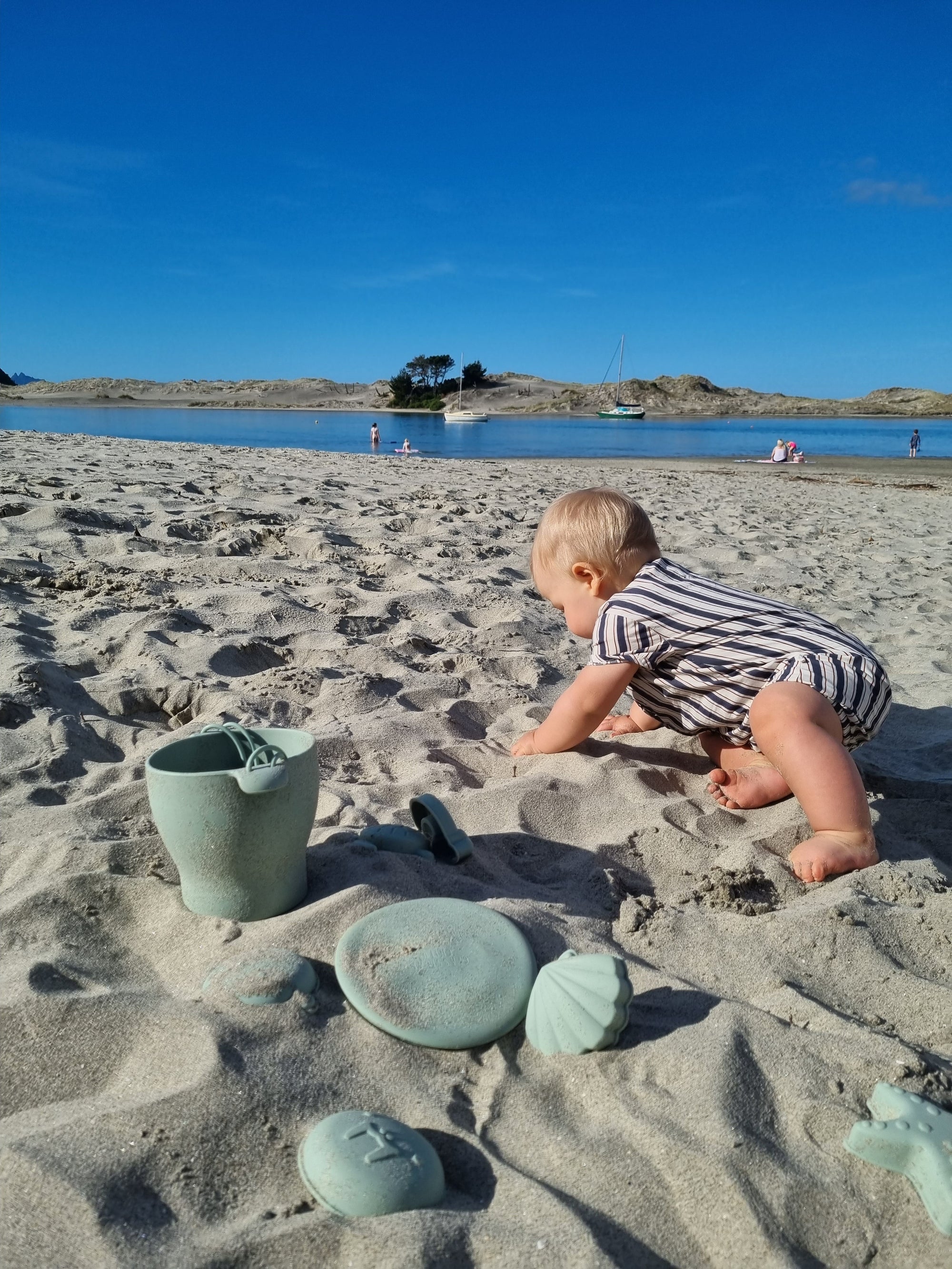 Silicone Sage Green 12 Piece Beach Bucket &amp; Toys Set