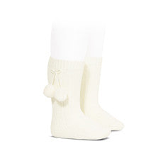 Cream Pom Pom Knee High Socks - Classical Child
 - 2