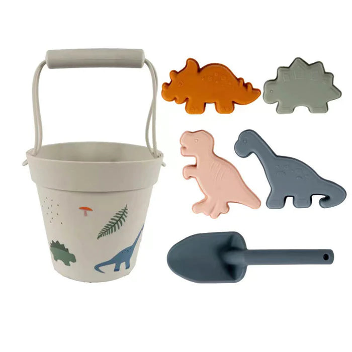 Silicone Beach Bucket & Toys Set - Dino