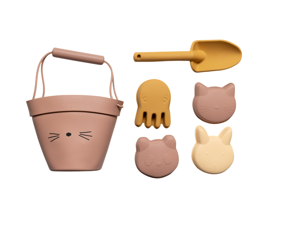 Silicone Beach Bucket & Toys Set - Pink Cat