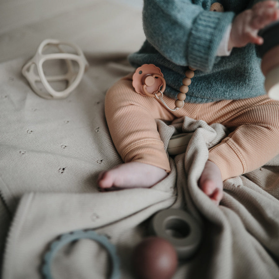 Knitted Pointelle Baby Blanket Grey Melange
