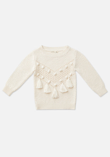 Miann & Co Knitted Tassel Jumper - Frost