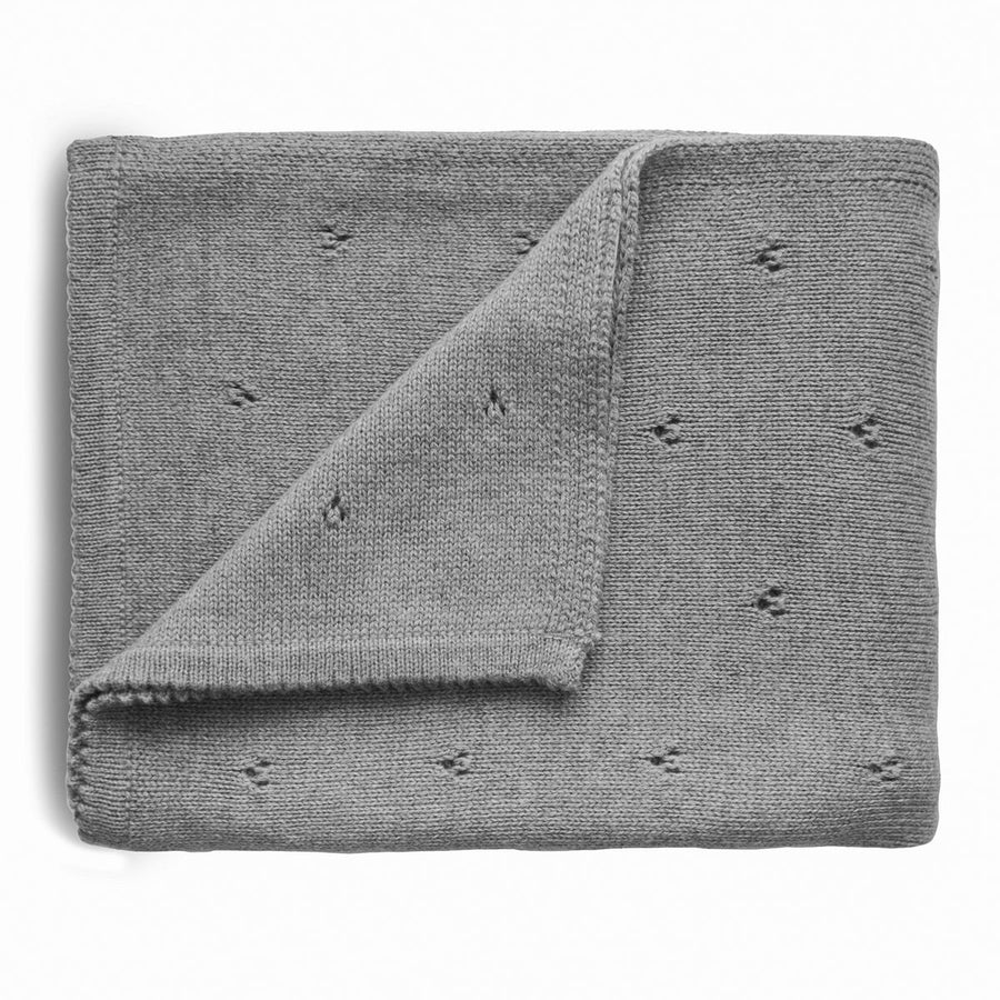 Knitted Pointelle Baby Blanket Grey Melange