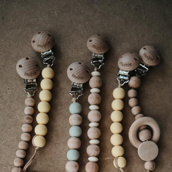 Mushie Cleo Pacifier Clip Wood