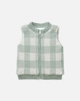 Miann & Co Quilted Puffer Vest - Whisper Green Gingham