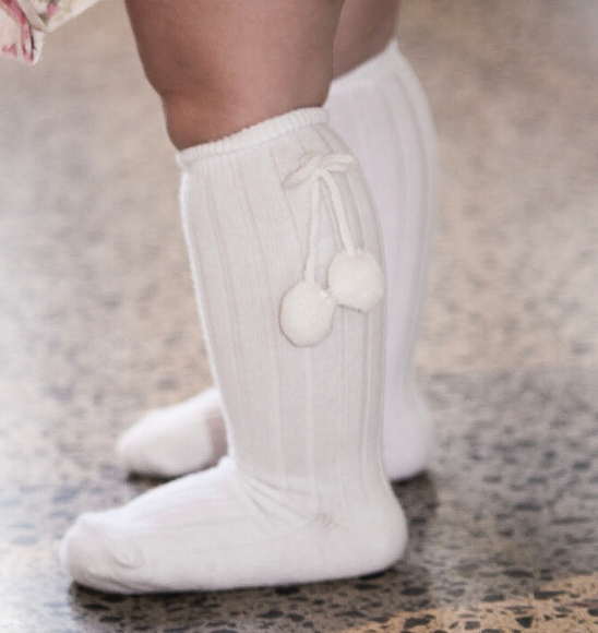 White Pom Pom Knee High Socks | classical child