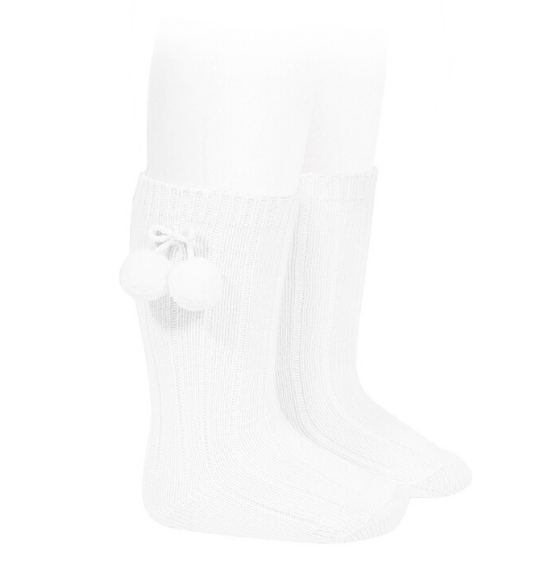 White Pom Pom Knee High Socks | classical child