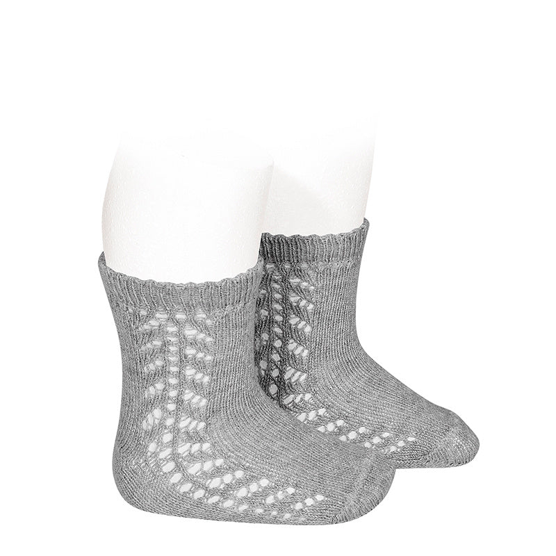 Side Openwork Short Socks Grey