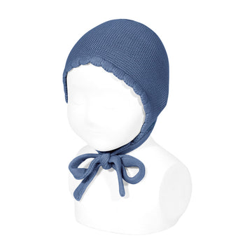 French Blue Moss Stitch Cotton Bonnet
