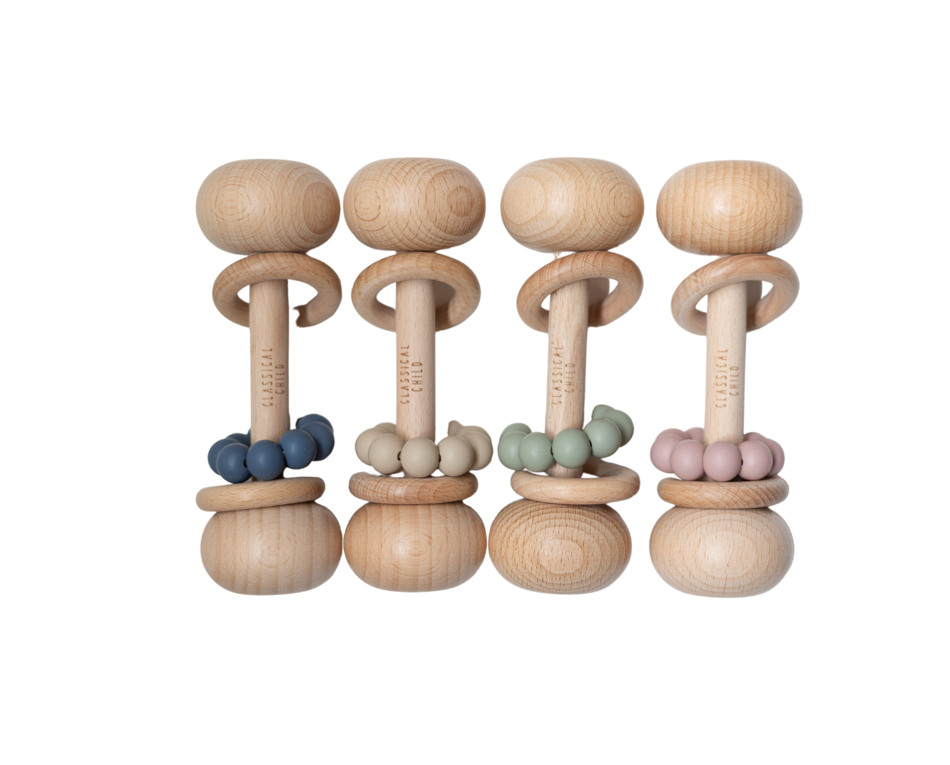 Set of 4 Beech &amp; Silicone Rattles