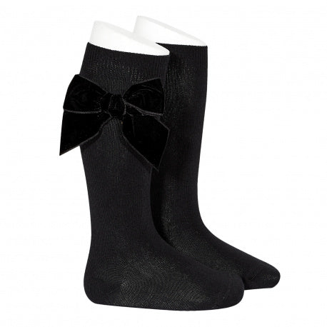 Black Large Velvet Bow Socks