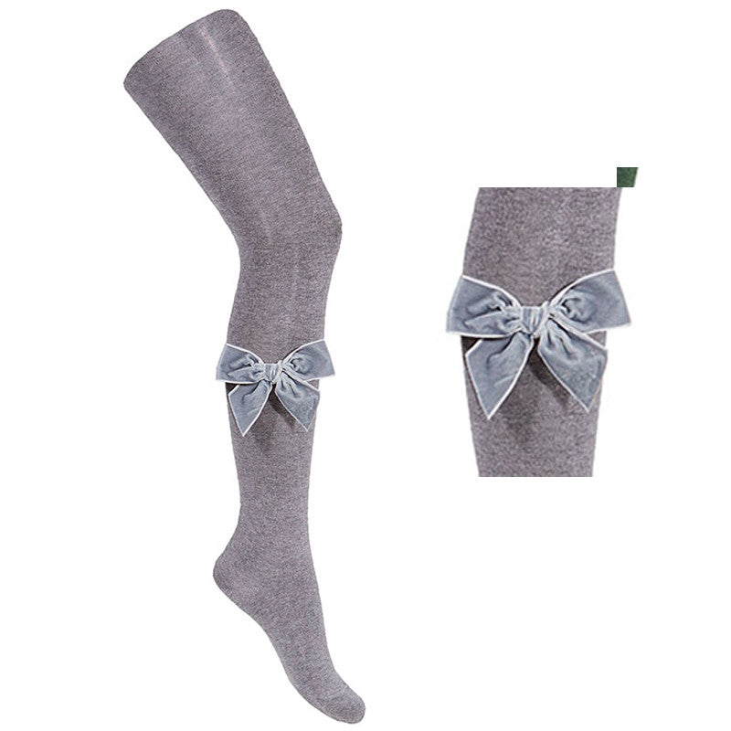 Grey Velvet Bow Tights – Classical Child